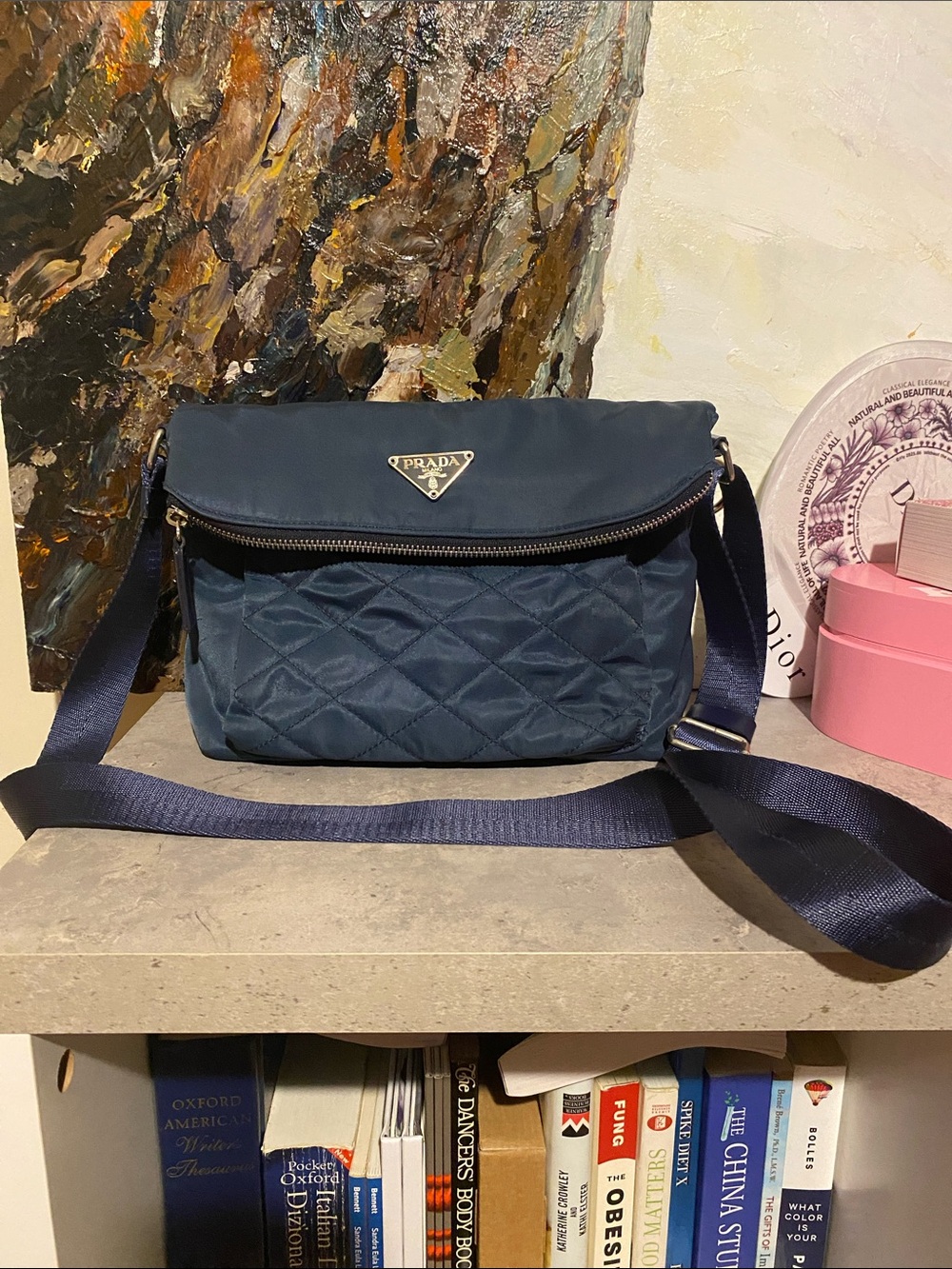 Navy Blue Nylon Fashion Crossbody Bag